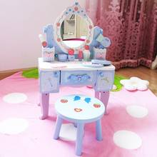 Nova mesa de vestir das crianças menina simulação princesa penteadeira casa de madeira brinquedo presente do bebê 2024 - compre barato