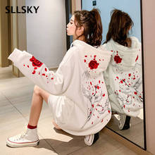 SLLSKY-Sudadera holgada de manga larga para mujer, ropa de calle Harajuku con estampado de pájaros, Tops de gran tamaño, Otoño e Invierno 2024 - compra barato