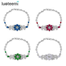 LUOTEEMI New Fashion Luxury Shining Cubic Zircon White Gold-Color Flower Charm Bracelet Bangles for Women Wedding Jewelry 2024 - compra barato