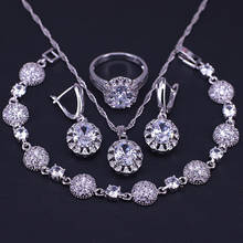 Conjunto de collar y anillo de circonia cúbica geométrica, joyería nupcial de moda, de color plateado, muchos colores 2024 - compra barato