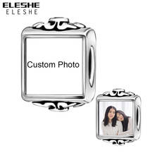 Personalized 925 Sterling Silver Custom Photo Beads Square Shape Crystal Charms Fit Bracelet Necklace Women DIY Fine Jewelry 2024 - buy cheap