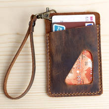 Handmade Genuine Leather Bus Card Case Brief Cow Leather Door Bank Card Holder Neck Card Wallet Case for Cards 2024 - buy cheap