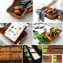 Bathroom Storage Kitchen Organizer Rectangle Plates Wicker Woven Basket Bread Tray Serving  Food Fruit Cosmetic Storage Holder 2024 - buy cheap