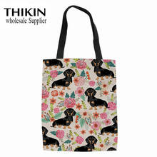 THIKIN Flower Dachshund Print Soft Handle Bag Ladies Large Capacity Female Shopping Bag Cartoon Animal Reusable Women Handbag 2024 - buy cheap