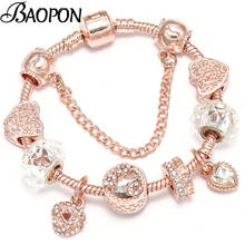 BAOPON 2019 nueva pulsera de oro rosa con cuentas de corazón de amor finas pulseras para el regalo de aniversario de las mujeres Dropshipping 2024 - compra barato