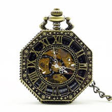 5pcs Vintage Bronze Pocket Watch 6 pieces Skeleton  Mechanical  Fob Watch Roman Numerals Pendant Unisex Watch 2024 - buy cheap