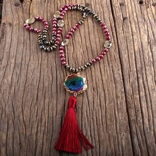 RH Fashion Bohemian Jewelry Accessory Crystal / Hematite Knotted Druzy Stone Tassel Necklaces For Boho Necklace Women Gift 2024 - buy cheap