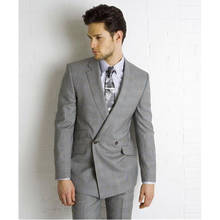 Terno masculino abotoaduras duplas, feito sob medida, terno cinza claro para casamento, 2 peças (jaqueta + calça + gravata) 2024 - compre barato
