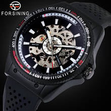 Forsining esqueleto automático relógio mecânico masculino marca superior luxo pulseira de silicone preto esporte relógios para homens casual masculino 2024 - compre barato