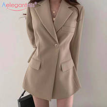 Aelegantmis Single Button Slim Casual Blazer Jacket Women Autumn Pocket Coat Office Lady Business Blazers Ladies Outerwear 2020 2024 - buy cheap
