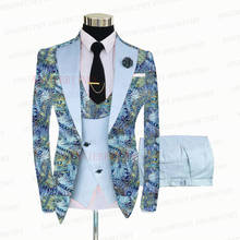 2021 Fashion Floral Printed Men Suit 3 Piece Tailored Groom Wedding Tuxedo Slim Fit Prom Party Blazer Suit Jacket Vest Pants Set 2024 - buy cheap