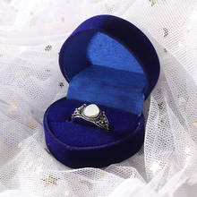 Caja de regalo de exhibición de joyería de terciopelo azul encantador corazón anillo de boda pendientes de embalaje de joyería de Shellhard 2024 - compra barato