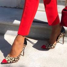 Sexy Leopard Stiletto Heel Pumps Red Pointed Toe Patchwork High Heel Dress Shoes Mixed Shallow Party Banquet Shoes Drop Ship 2024 - buy cheap