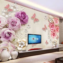 Papel de parede foto personalizada para paredes estilo europeu borboleta flor diamante joia fundo tv mural de parede pintura papel de parede 3d 2024 - compre barato