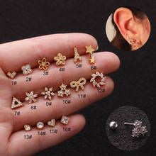 1 PCS Mix Design Cute Small Moon Star Flower Heart Ear Stud Cuff Earring Simple Micro Pave CZ Geometric Snowflake Ball Earrings 2024 - buy cheap