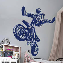 Moto Motorcross Wheelie rbike, Спортивная Наклейка на стену, для мальчиков, для игровой комнаты, для мотогонок, Moto, наклейка на стену, виниловый декор для детской комнаты 2024 - купить недорого
