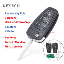 Keyecu дистанционный ключ-брелок от машины 3 кнопки 433 МГц 4D60 / 4D63 / No Chip для Ford Connect Focus Mondeo Fiesta Transit C-Max HU101 Blade 2024 - купить недорого