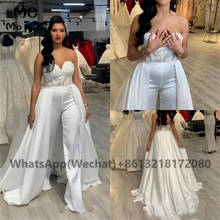 Jumpsuit White Prom Evening Dresses Long 2021 with Lace Evening Party Dress Detachable Train Satin Women's Prom Dress In Stock 2024 - buy cheap