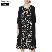 Spring New Printed Two-Piece Long Dress Women O-Neck Sleeveless Slim Dress Seven Points Sleeve Loose Cardigan Plus Size Clothes 2024 - buy cheap