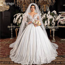 Verngo Luxury Dubai Arabic Lace Applique Wedding Dress For Bridal Long Sleeves Beads Sparkly Tulle V Neck 2021 Bride Gowns 2024 - buy cheap