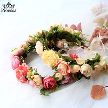 Corona de flores hecha a mano para mujer, diadema para Festival, accesorios para el cabello, tocado para dama de honor, guirnalda Floral, tocado Floral para boda 2024 - compra barato