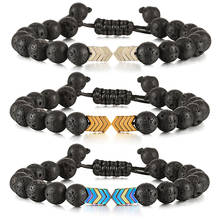 Fashion Healing Balance Arrow Beaded Bracelet 8mm Natural Black Onyx Volcanic Lava Stone Adjustable Bracelets Men Women Jewelry 2024 - buy cheap