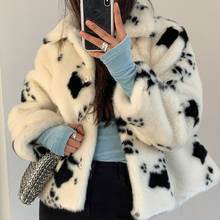 Winter Black and White Faux Mink Fur Coat Women Short Turn-down Collar Thick Warm Overcoat Korean Sweet Plush Coats New 2024 - buy cheap