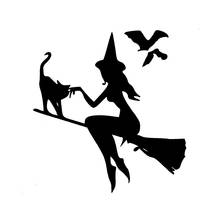 Автомобильная наклейка Witch on Broomstick с котом и летучими мышами, автомобильные Внешние аксессуары, Виниловая Наклейка для Toyota Honda, Lada Vw Bmw 2024 - купить недорого