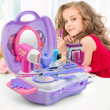 Fingir jogar roxo crianças compõem brinquedos rosa maquiagem conjunto princesa cabeleireiro simulação brinquedo para meninas penteadeira caixa de cosméticos 2024 - compre barato