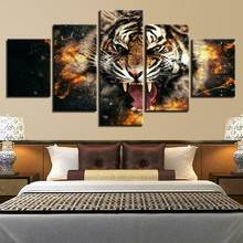 Roaring Wildlife Tiger Tooth Posters 5pcs Modern Home Wall Decor Canvas Picture Art HD Print Painting On Canvas for Living Room 2024 - buy cheap