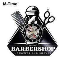 Relojes de pared para barbería, reloj colgante de pared con grabación de vinilo, decoración moderna para barbería y salón 2024 - compra barato