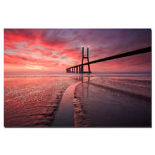 Pintura de tecido de lona com impressão vasco da gama bridge lisboa, pôsteres de paisagem, arte para parede, decoração de casa 2024 - compre barato