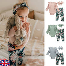 Focusnorm 0-24M Newborn Kid Baby Girl Floral Clothes Set Solid Cotton Jumpsuit Bodysuit Print Flower Pants Headband 3PCS Outfit 2024 - buy cheap