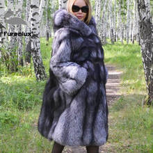 Furealux Super Long Real Silver Fox Fur Coat With Hood For Female Thick Warm Winter Whole Skin Natural Fox Fur Coats Outerwear 2024 - buy cheap