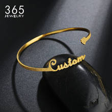 Stainless Steel Frosted Customized Bangle Personalized Nameplate Letter Heart Bracelet For Women Girl Jewelry Wedding Gift 2024 - buy cheap