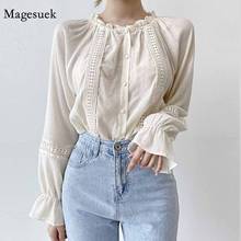 Ruffled Round Neck Lace Casual Sweet Flare Sleeve Autumn Shirts Women New 2020  Long Sleeve  Apricot Color Women's Blouses 11450 2024 - buy cheap