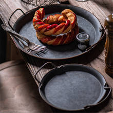Europeu retro placa de metal redonda forjado do vintage armazenamento pão bolo bandeja decoração para casa restaurante lanche prato bife luxo 2024 - compre barato