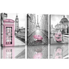 3 предмета розовый тема автобуса и зонтик город Алмазная вышивка Алмазная мозаика Триптих 5d Картина Пейзаж арт N1470 2024 - купить недорого
