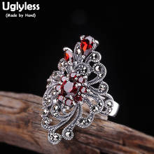 Uglyless Exaggerated Blooming Gradient Flower Open Rings for Women Club Dress Garnet Rings 925 Silver Hollow Floral Jewelry R796 2024 - buy cheap