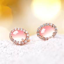 Pink Crystal Popular 925 Silver Mosaic Oval Earrings Trendy Fashion Charm Jewelry Accessories Gifts for Her Women 2024 - buy cheap