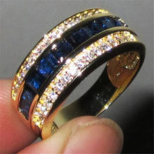 Anel de diamante de safira de luxo cor de prata pedra preciosa cz noivado anéis de banda de casamento para mulheres 2024 - compre barato