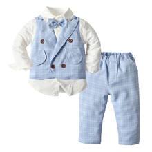 Roupas para crianças bebês meninos moda vestuário azul céu colete calças com camisa 4 tamanhos outono vestuário infantil 1-7 anos 2024 - compre barato