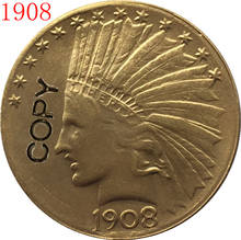 24-K chapado en oro 1908 cabeza India $10 copia de monedas de oro 2024 - compra barato