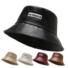 2020 New Autumn Winter letter Bucket Hat Faux Leather Bucket Cap Men's and Women's Fashion Panama PU Fisherman Hat 2024 - buy cheap