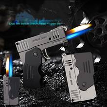 Creative Folding Gun Design Butane Torch Turbo Lighter 2 Flames Inflatable Windproof Cigarette Lighter Cigar Gadget For Man 2024 - buy cheap