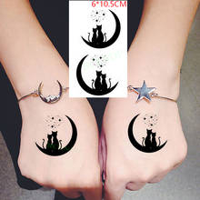 Водостойкая Временная тату-наклейка, черная кошка, звезда, луна, лунный боди-арт, флэш-тату, искусственная татуировка для женщин и мужчин 2024 - купить недорого
