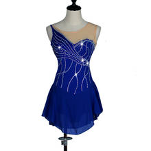 Vestido de patinaje artístico para mujer y niña, traje de gimnasia con flecos de lentejuelas, con diamantes de imitación personalizados, Azul Real, B032 2024 - compra barato