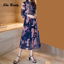 Ella Beaty 2021 nuevo vestido de moda de las mujeres Vintage impresión elegante plisado con cuello Camisa de gasa vestidos de ropa de talla grande 2024 - compra barato