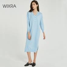 Wixra-vestidos de manga larga para mujer, suéter elegante, suelto, con cuello de pico, media pantorrilla, de punto con botones, otoño e invierno, 2019 2024 - compra barato