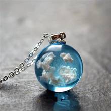 Chique transparente resina redonda bola lua pingente colar feminino céu azul branco nuvem corrente colar moda jóias 2024 - compre barato